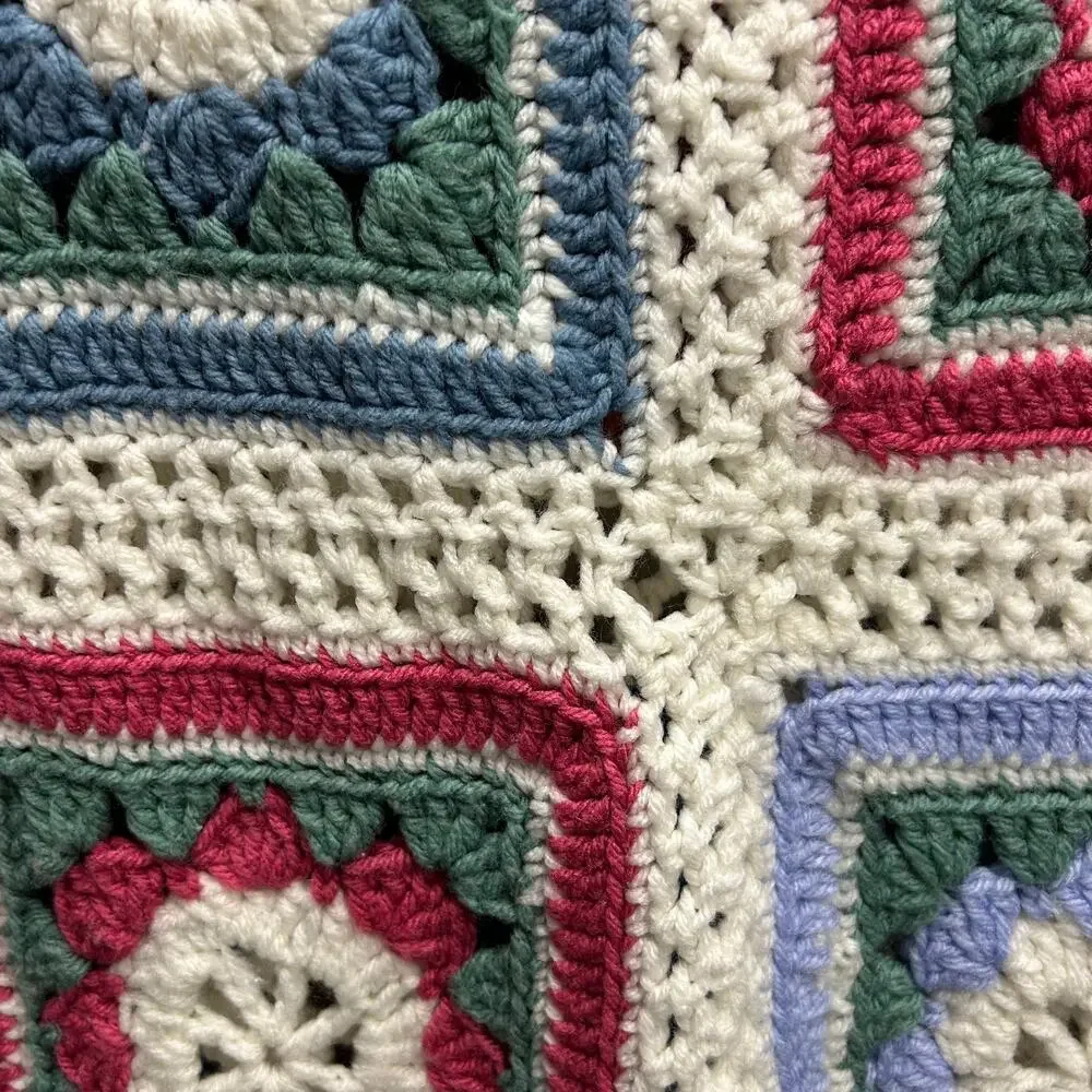 Handmade Crochet Knit Afghan Multicolor Throw‎ 49x72